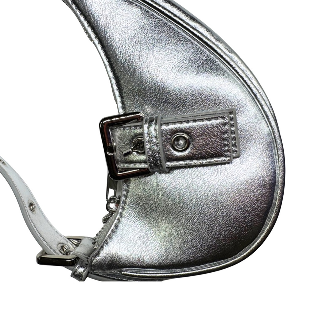 Forever 21 Shiny Silver metallic mini micro Shoulder Bag adjustable Y2K buckle - Picture 2 of 11